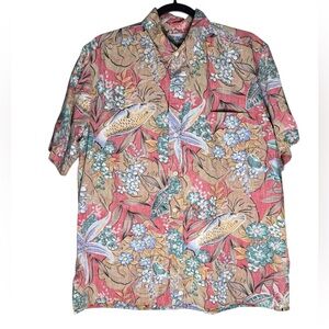 VTG Reyn Spooner Hawaiian Button Down Shirt Floral Fish Mens Measures Sz M / L